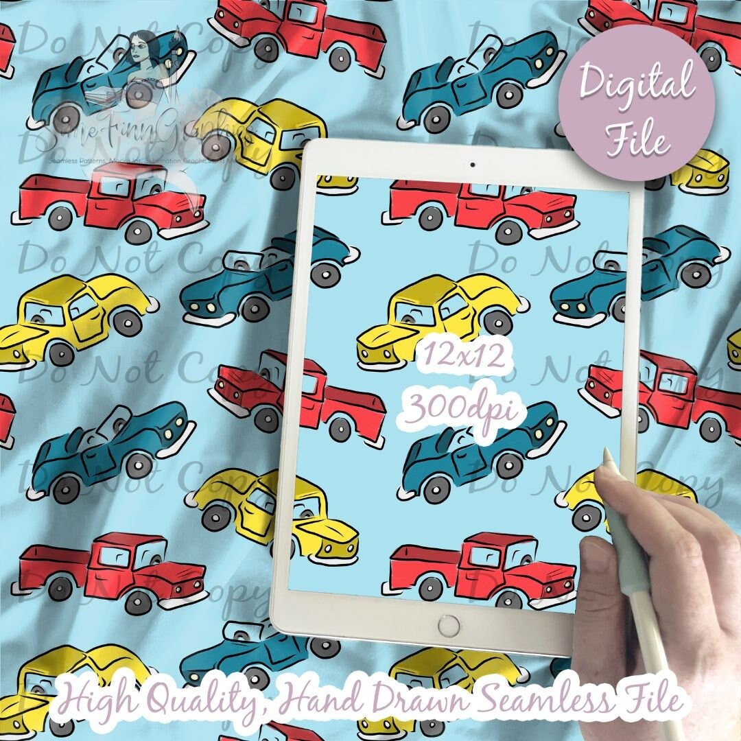 Cars and Trucks Digital Paper - Seamless Cars Pattern, Car Fabric ...