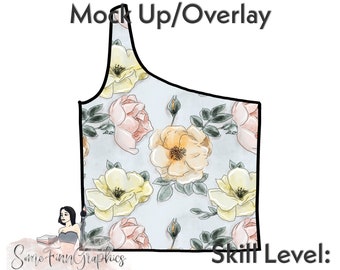 May include: A digital mock-up of a floral tank top with a light blue background and a floral pattern in shades of yellow, pink, and green. The text "Easy to edit Mock Up/Overlay" is at the top of the image. The text "Some Finn Graphics" is at the bottom of the image. The text "Skill Level: Beginner" is at the bottom right of the image.