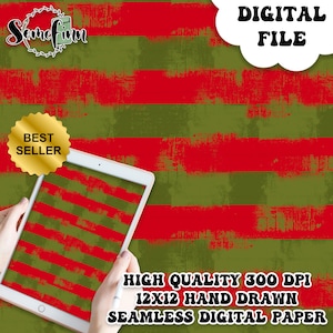 Distressed Freddy Stripes Seamless 12x12 Digital Paper | Fabric Halloween Stripe Pattern Download | Printable Scrapbook Background |