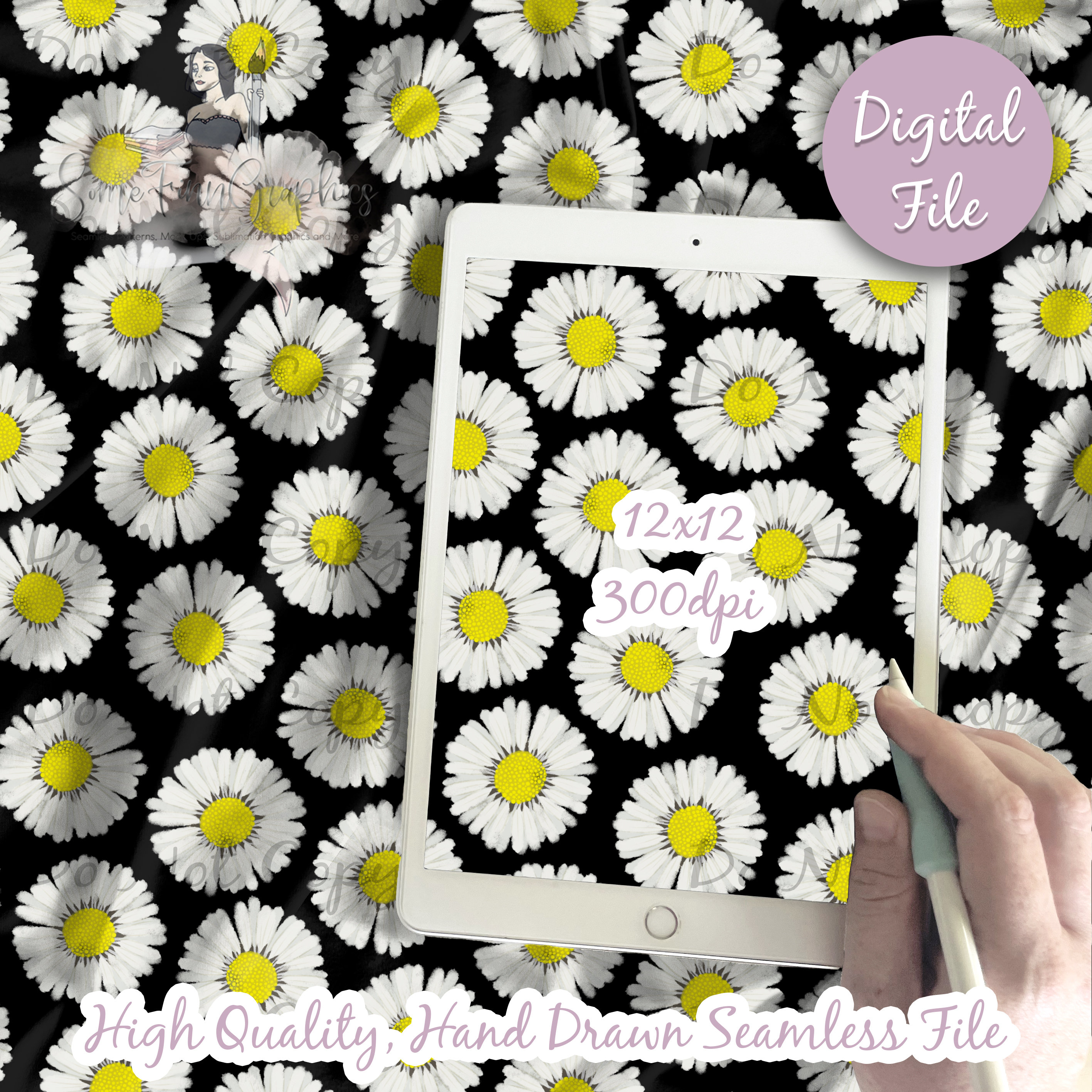 Daisy Floral Digital Paper - Seamless Daisies Flower Pattern, Custom ...