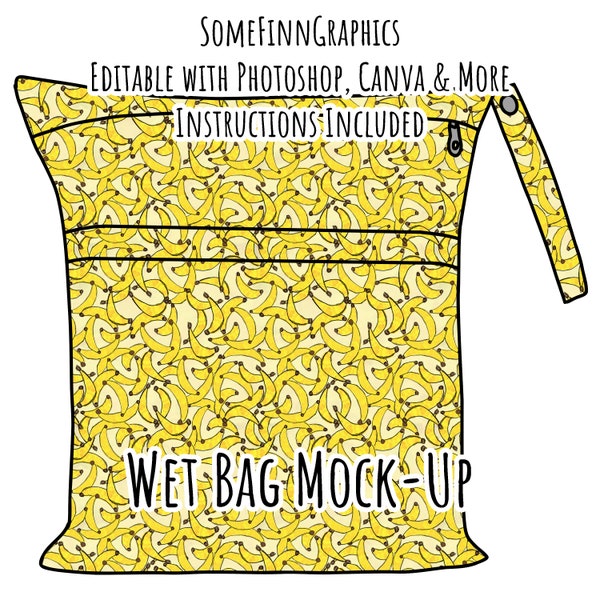 Mock-Up de sac humide / Maquette de couche / Maquette numérique pour sac à main / sac à couches fourre-tout / Photoshop et PNG / Instructions incluses
