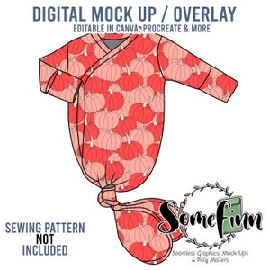 Knotted Baby Gown Mock-Up / Long Sleeve Mock Up / Newborn Hospital Digital Mock up for clothing / PNG