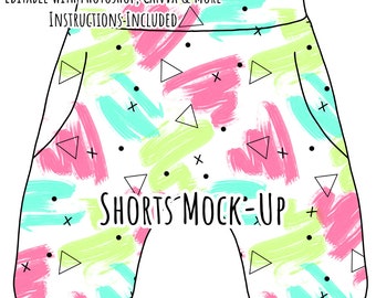 Short Mock-Up / Short Mock Up / Digital Mock up pour vêtements bébé bambin enfants shorties / Photoshop et PNG / Instructions incluses
