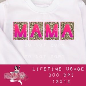 Maman et Mini PNG, paillettes d'or et conception de sublimation maman rose chaud, maman Clip Art PNG, paillettes scintillent maman, fille maman sous conception