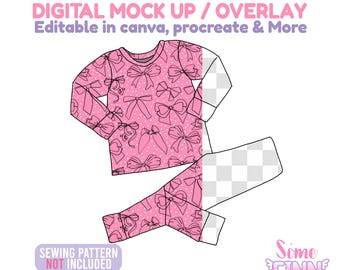 Pajama Set Mockup PNG Overlay | Long Sleeve Shirt and Pants Digital Mock Up | Baby Kids Adult Clothing Mockup