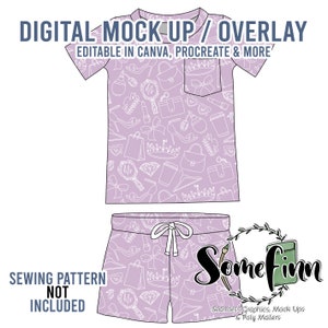 Pajamas Mock-Up / Pjs Mock Up / Two piece Short sleeve Digital Mock up clothing shirt / PNG / Shirt with pocket / Lounge Summer Outfit Mock