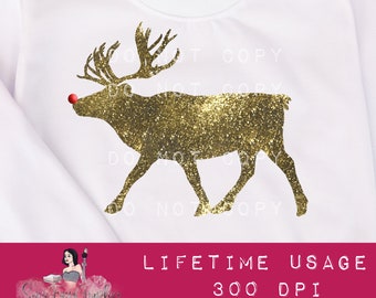 Reindeer in Glitter PNG, Christmas Sublimation Design, Xmas Mom Clip Art, Merry Christmas PNG, Gold and Red, Holiday Sub Design