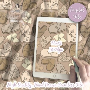 Neutral Conversational Hearts Digital Paper - Seamless Valentine Pattern, Custom Heart Valentine Fabric, Printable Scrapbook paper download