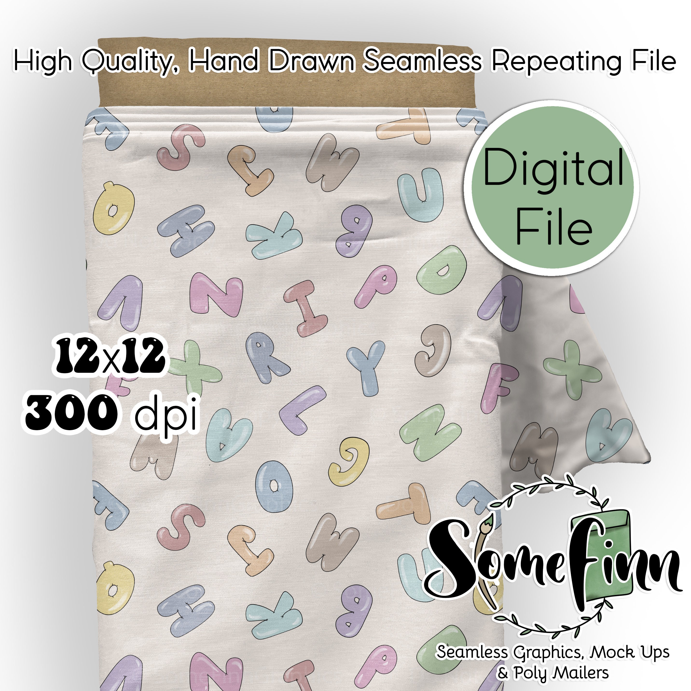Alphabet Seamless 12x12 Digital Paper | Fabric Bubble Letters ABC ...
