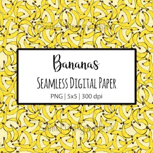 Banana Digital Paper, Seamless Tropical Pattern, Bananas Fabric Download, Fruit Monkey, Digital Printable Scrapbook paper