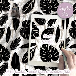 Palm Branches Digital Paper - Seamless Summer Pattern, Custom Tropical Fabric, Printable Scrapbook paper instant download, monochrome black