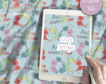 Autism Awareness Digital Paper - Seamless Awareness Pattern, Custom Infinity Floral Rainbow Fabric, Printable Scrapbook paper download