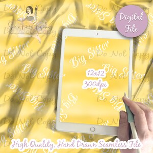 Big Sister Digital Paper, Seamless Yellow Pattern, Fabric Siblings Download, Child Baby Cute Digital Printable Scrapbook paper