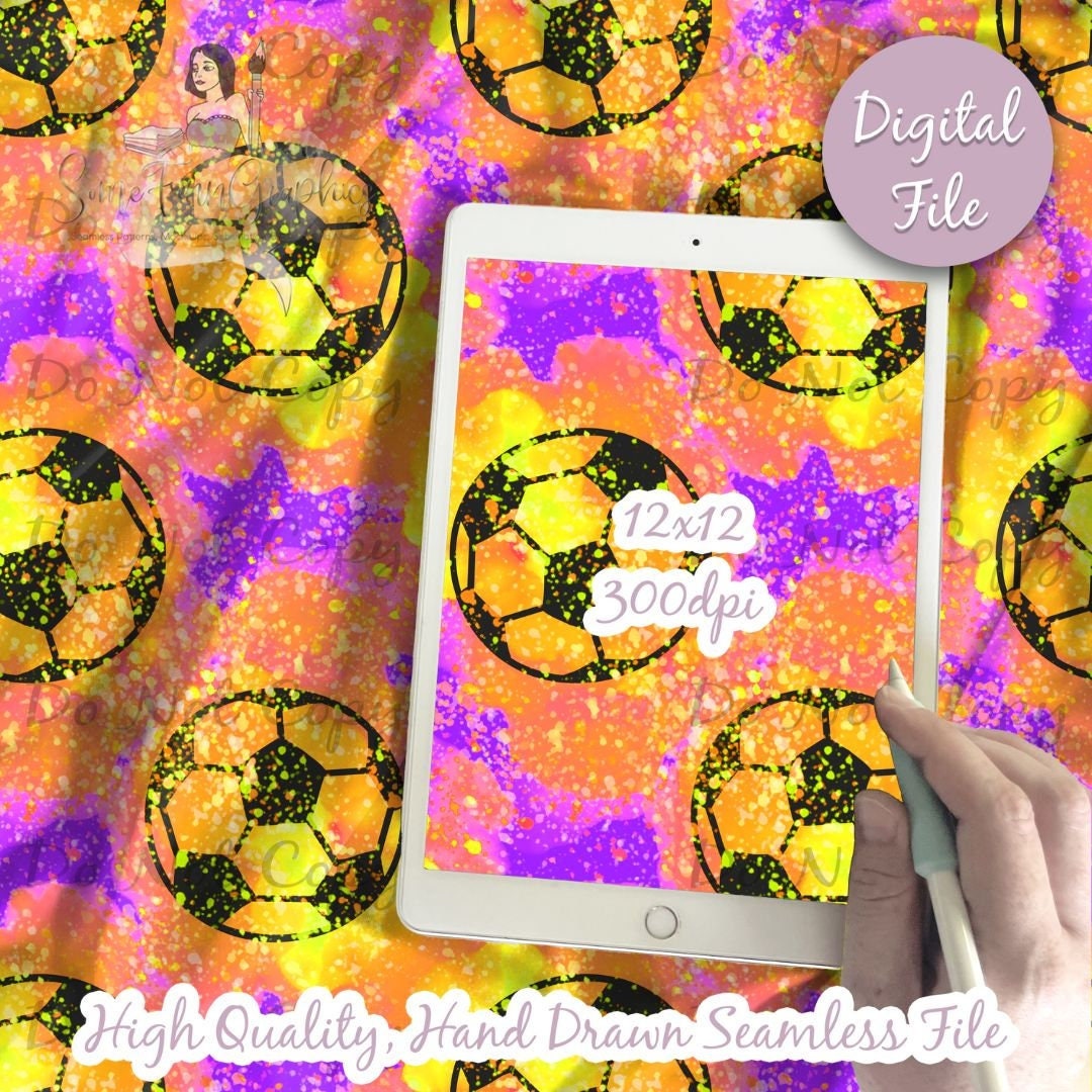 Soccer Neon Splatter Digital Paper, Seamless Pattern, Soccer Fabric ...