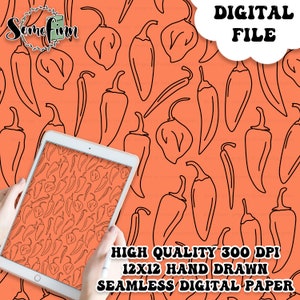 Papier numérique Chili Peppers - motif piment sans couture, tissu épicé, téléchargement de papier de scrapbooking imprimable