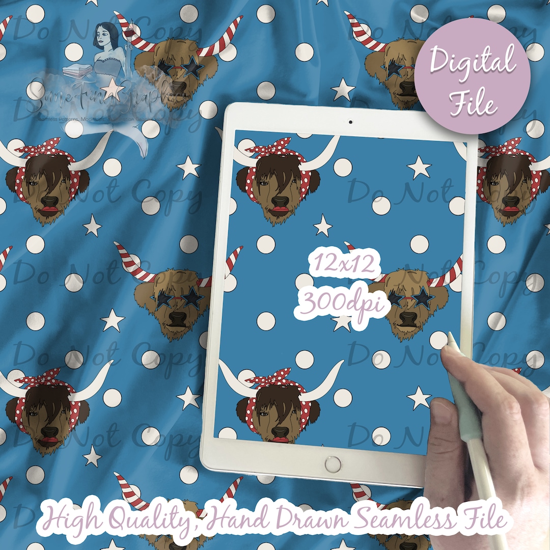 Highland Cow Seamless File, 4th of July Cattle Pattern, Independence ...