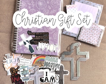 Christian Gift Set for Women with Prayer Journal, Stickers, Sun Catcher, Bookmark, Faith Gift Bundle for Teens, Girls, Stocking Stuffer