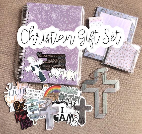 Christian Gift Set for Women with Prayer Journal, Stickers, Sun Catcher, Bookmark, Faith Gift Bundle for Teens, Girls, Stocking Stuffer