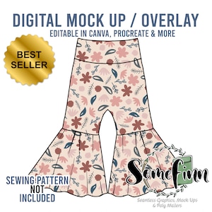 Bells Pants Mock-Up / Flare Leg Mock Up / Digital Mock up for clothing, pants, kids, baby, adult / Photoshop and PNG / Instructions Included