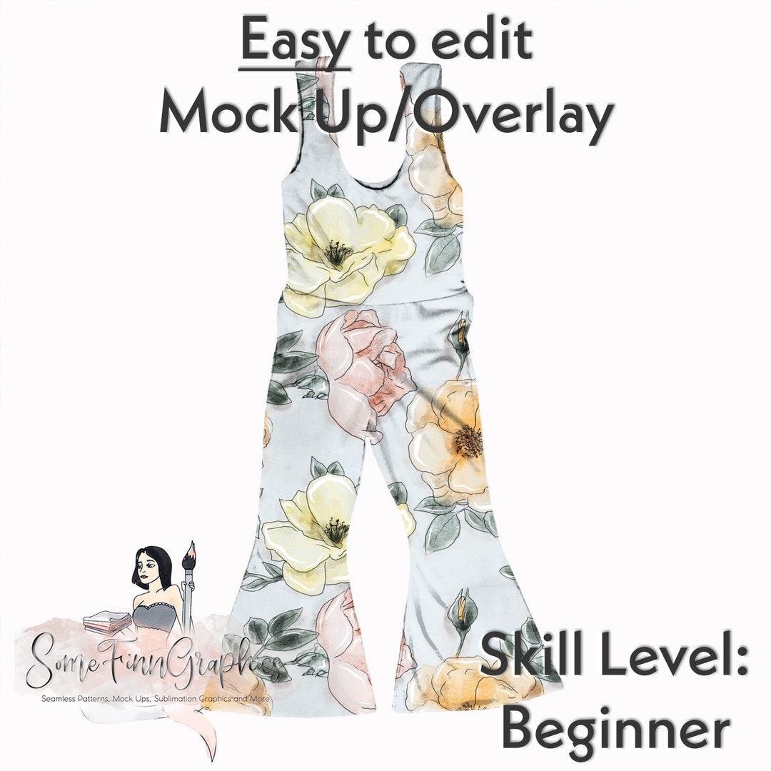 Realistic Flare Jumpsuit Mock Up, Repeating Digital Paper, Background