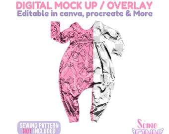 Realistic Baby Harlem Romper Mockup, Long Sleeve Infant Romper Overlay, Toddler Boutique Outfit Mockup, Canva Procreate Apparel Mockup
