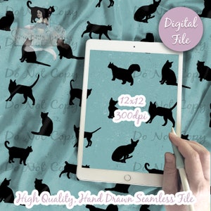 Carta digitale con razze di gatti, modello di gatto senza soluzione di continuità per tessuto e carta per scrapbooking, silhouette di gattini, animale domestico tenero e coccoloso, download digitale di Calico