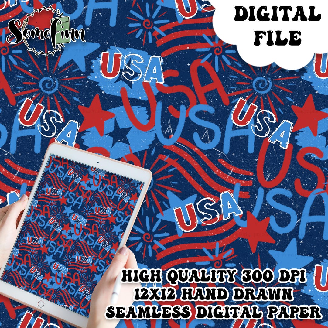 Patriotic 4th of July Digital Paper, Seamless USA Flag Pattern, Fabric ...