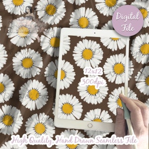 Daisy Floral Digital Paper - Seamless Daisies Flower Pattern, Custom Floral Fabric, Boho Printable Scrapbook paper download