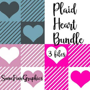 Plaid Heart Bundle Digital Paper - Seamless Patterns, Custom Fabric, Printable Scrapbook paper download