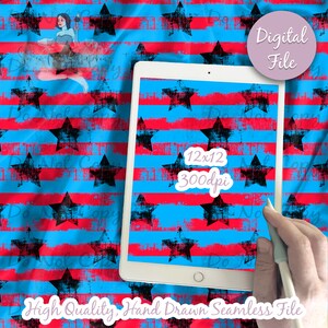 Distressed Stars Digital Paper, Seamless 4th of July Pattern, Flag Fabric Download, Patriotic, Digital Sublimation Printable Scrapbook paper