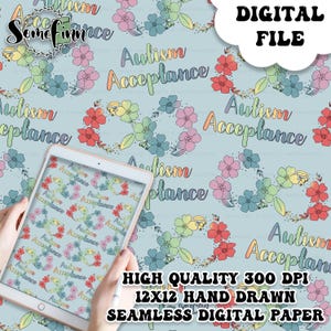 Autism Acceptance Digital Paper - Seamless Awareness Pattern, Custom Infinity Floral Rainbow Fabric, Printable Scrapbook paper download