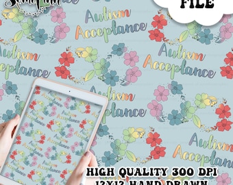 Autism Acceptance Digital Paper - Seamless Awareness Pattern, Custom Infinity Floral Rainbow Fabric, Printable Scrapbook paper download