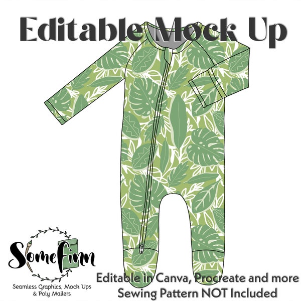 Footie Pajamas Mock-Up / Pjs Mock Up / Zip Up Digital Mock up clothing shirt kids baby / PNG / Includes Hem Hack