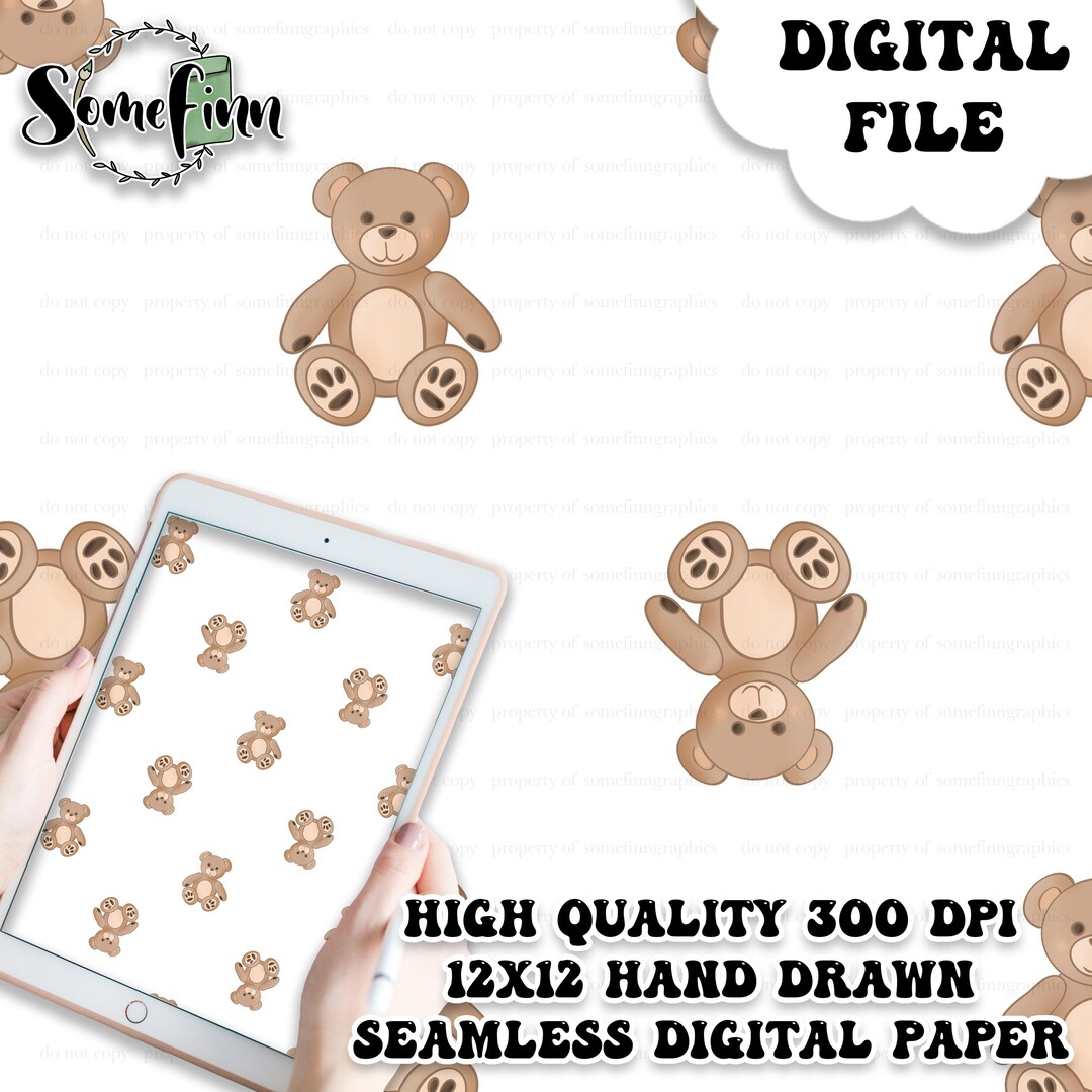 Teddy Bear Digital Paper - Seamless Bear Pattern, Baby Little Kids ...