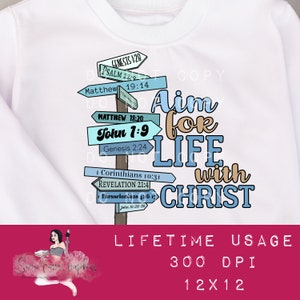 Aim For Life With Christ PNG, Descarga digital de Jesús, Etiqueta engomada cristiana de Dios, Versículo bíblico de Cristo religioso, Creyente Trendy sub dtf design