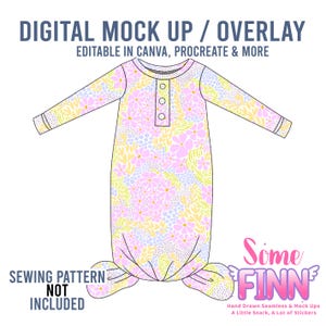 Knotted Baby Gown Mock-Up / Long Sleeve Mock Up / Newborn Hospital Digital Mock up for clothing / PNG