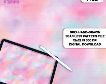 Pastel Tie Dye Seamless Pattern, Pink Blue Watercolor Fabric Design, Soft Rainbow Digital Paper