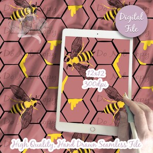 Bees Digital Paper, Seamless Bugs Bumble Bee Pattern, Fabric Download, Nature Honeycomb Digital Printable Scrapbook paper