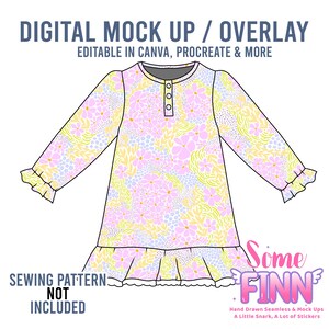 Long Sleeve Nightie Mock-Up / Nightgown Winter Christmas Dress Mock Up / Digital Mock up for clothing / PNG
