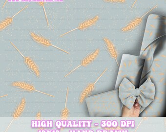 Diseño sin costuras de trigo, papel digital para hornear pan, patrón de granja sin costuras, tela de granja, lindo libro de recortes imprimible para jardín