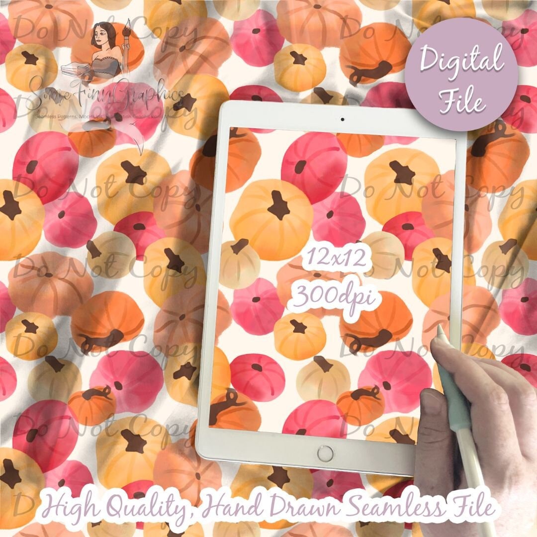 Pumpkin Digital Paper, Seamless Autumn Pattern, Watercolor Pumpkins ...