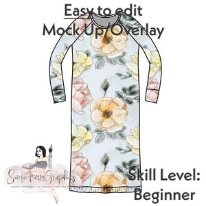 Gown Mock-Up / Long Sleeve Dress Mock Up / Digital Mock up for clothing / PNG