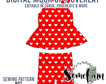 Summer Peplum Set Mock-Up / Biker Shorts and Peplum Halter Top Mock Up / Digital Mock up clothing shirt kids baby / PNG