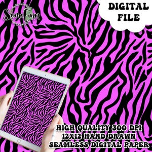 Y2k Zebra Stripes Print Digital Paper, Seamless Pattern for fabric and scrapbook paper, bright purple abstract animal safari print