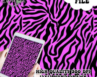 Papel digital con estampado de rayas de cebra Y2k, patrón sin costuras para tela y papel para álbumes de recortes, estampado de safari animal abstracto de color morado brillante