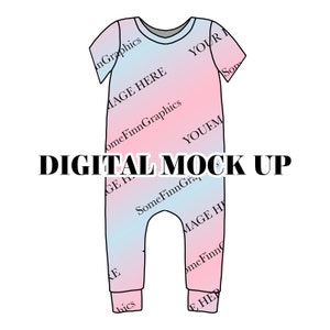 May include: A digital mockup of a pink and blue baby onesie with the text "SomeFinnGraphics" and "IMAGE HERE" repeated on the fabric.