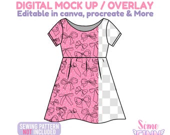 Mädchen Kurzarm Twirl Kleid Mockup, Boutique Kleid Mockup, Kinderkleidung Mockup, Canva Procreate PNG