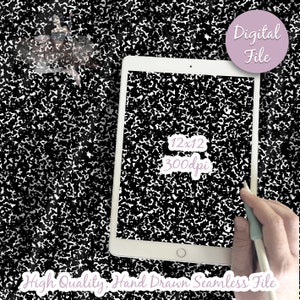 May include: A digital file of a seamless pattern featuring a black and white notebook paper texture. The pattern is 12x12 inches and 300 dpi. The text "Digital File" is in a pink circle in the upper right corner of the image.