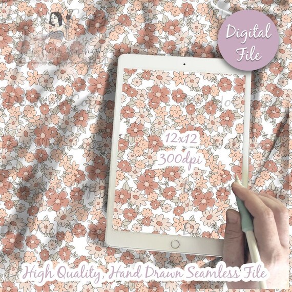 Autumn Floral Seamless Digital Paper Pattern, Fabric Design or printable scrapbook paper, flower background