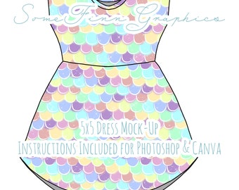 Kurzarm Kleid Mock-Up / Flare Dress Mock Up / Kleid Digital Mock Up für Kleidung / Photoshop und PNG / Anleitung enthalten